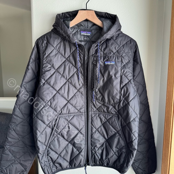 Patagonia Diamond Quilted Bomber Hoody Small Men’s Black Puffer Jacket S - Picture 6 of 11